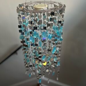 Elegant Silver and Blue Hanging Chandelier
